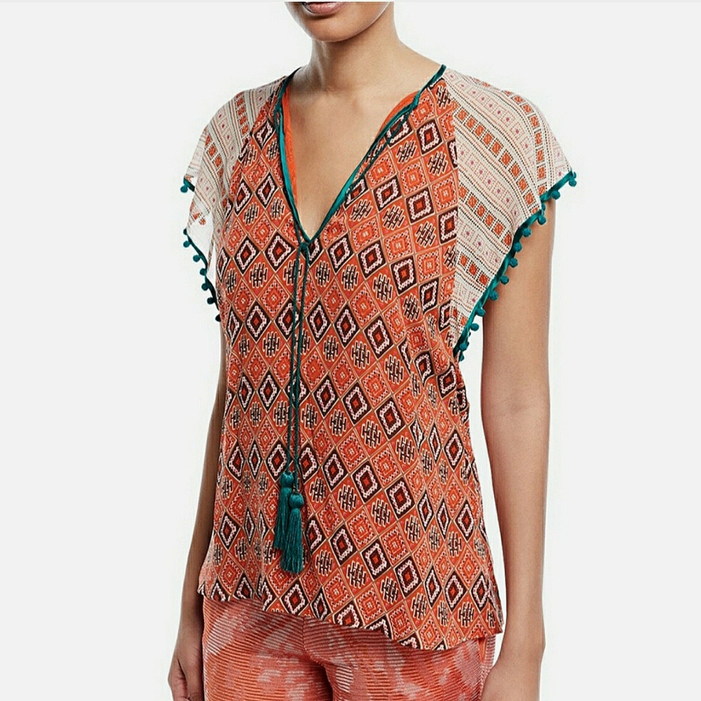 Talitha Almasi Print-Kimono sleeve 100% Silk Tassl